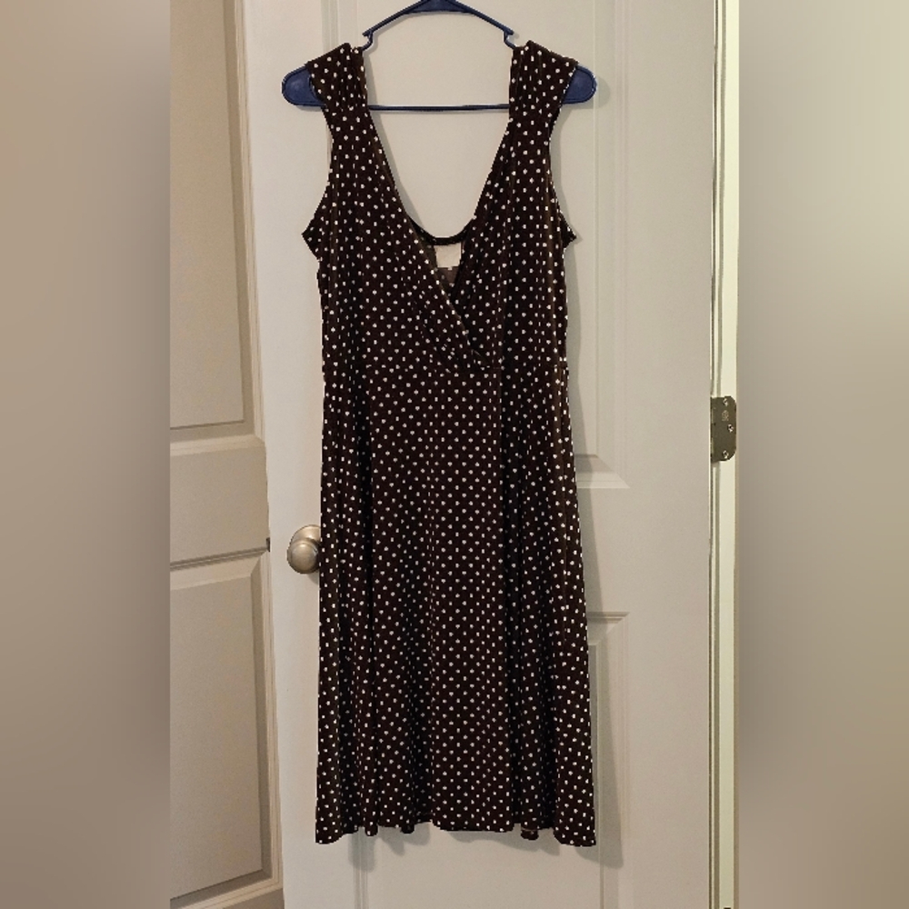 Polka Dot Sleeveless Dress Brown And White Sz 16